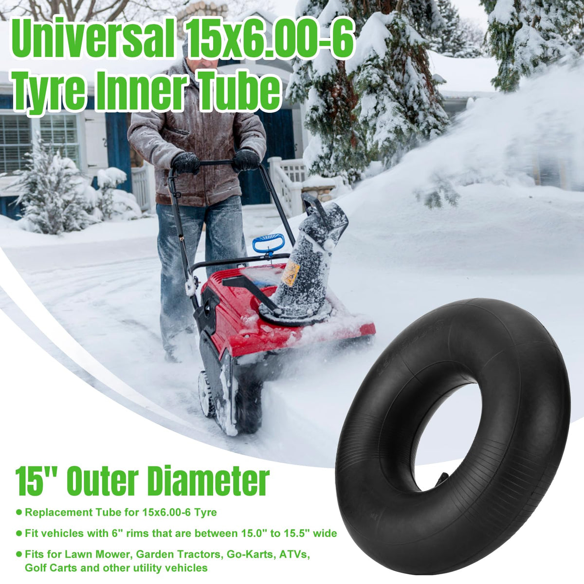 15x6.00-6 Inner Tubes with TR-13 Straight Valve Stem, 2 Pack Y696880
