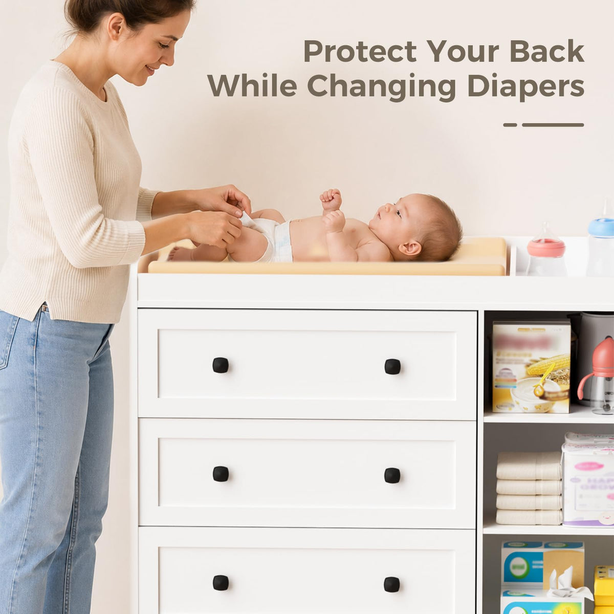 White Wood 3 Drawer Changing Table B887500