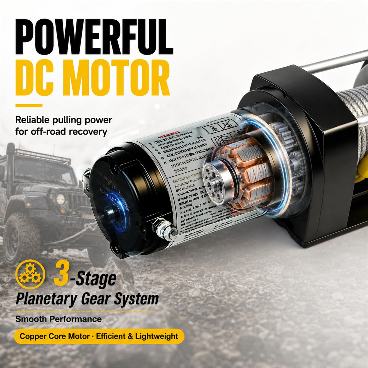 12V DC Electric Winch with Steel Cable H711