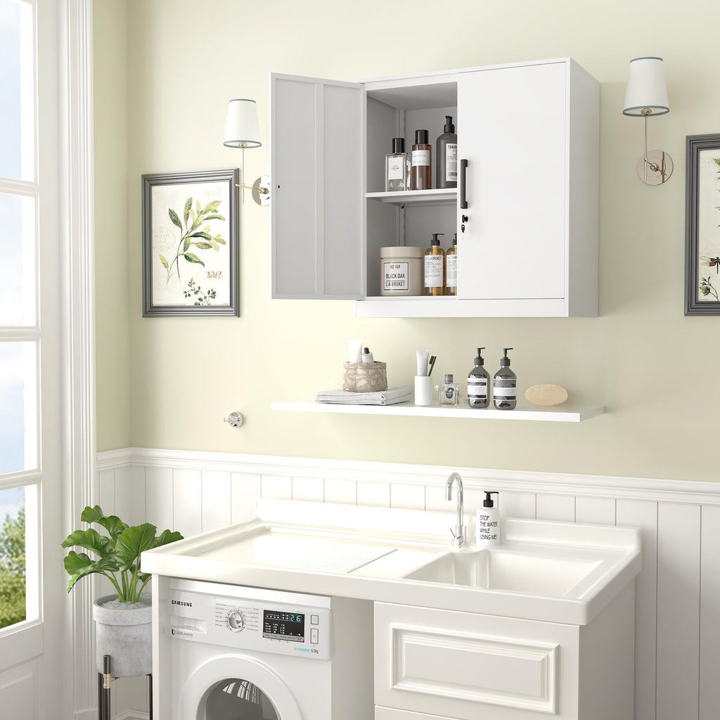 White Metal Wall Cabinet with Adjustable Shelf A769190