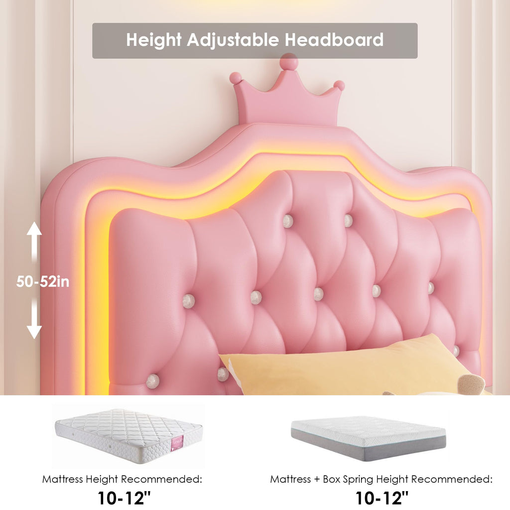 Pink Twin Upholstered Platform Bed Frame with Storage Drawer Y442