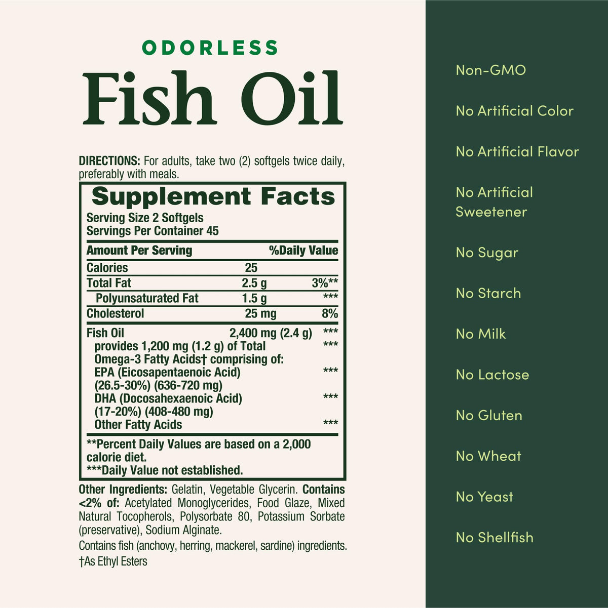 1200mg Omega-3 Fish Oil Softgels, 90 Ct U971515