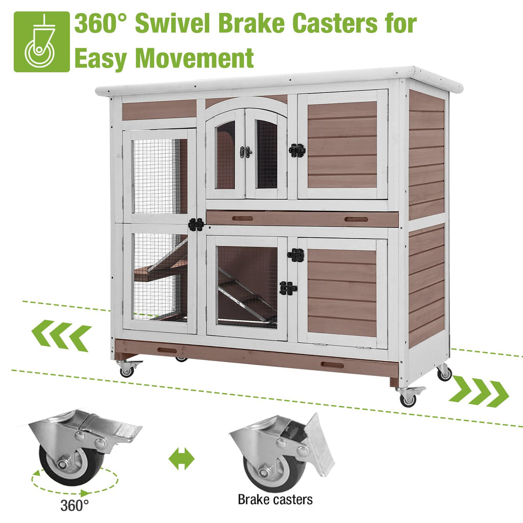 Two-Story Rabbit Hutch with Wheels D637