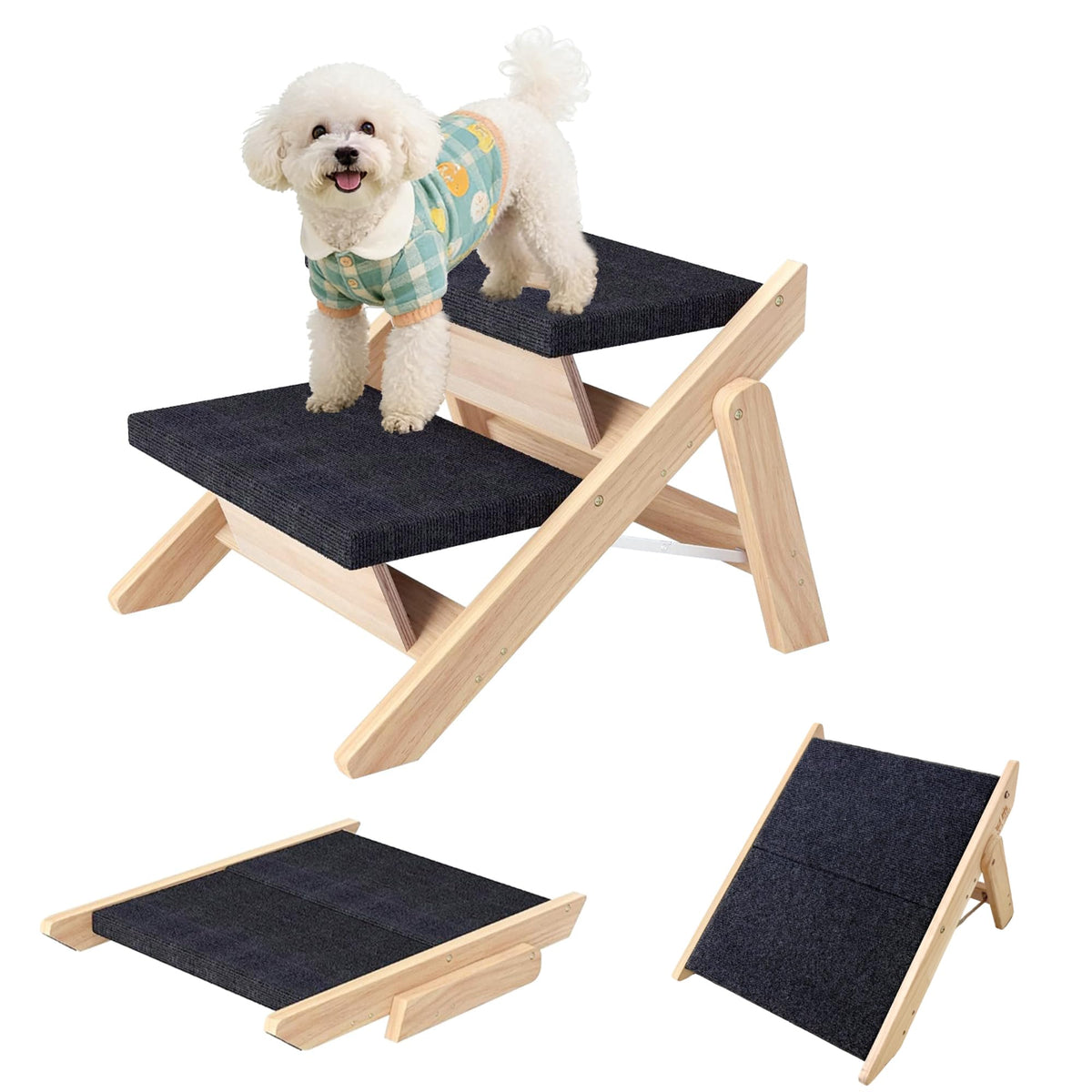 Wooden 2-in-1 Foldable Pet Stairs & Ramp O519