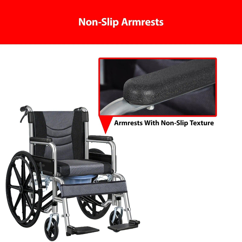 Foldable Reclining Wheelchair with Commode Bucket and Tray Table Y3323