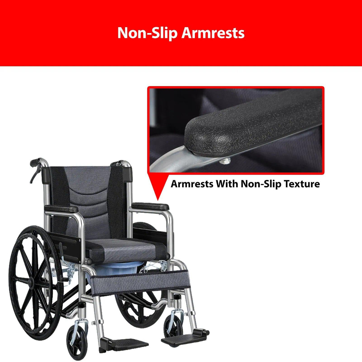 Foldable Reclining Wheelchair with Commode Bucket and Tray Table Y3323