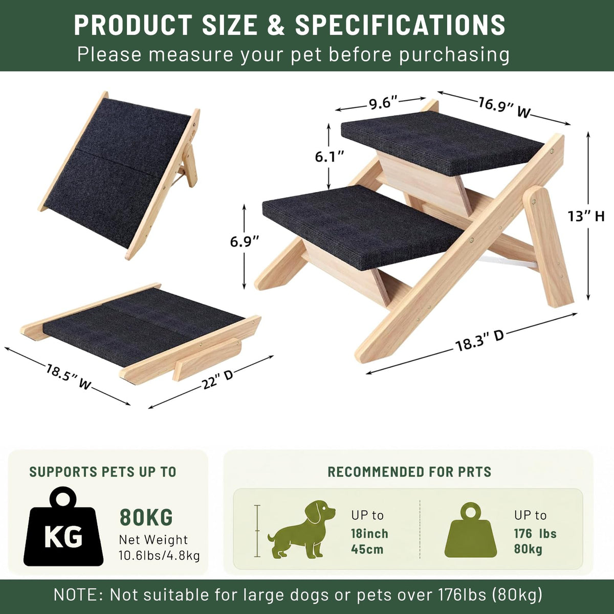 Wooden 2-in-1 Foldable Pet Stairs & Ramp O519