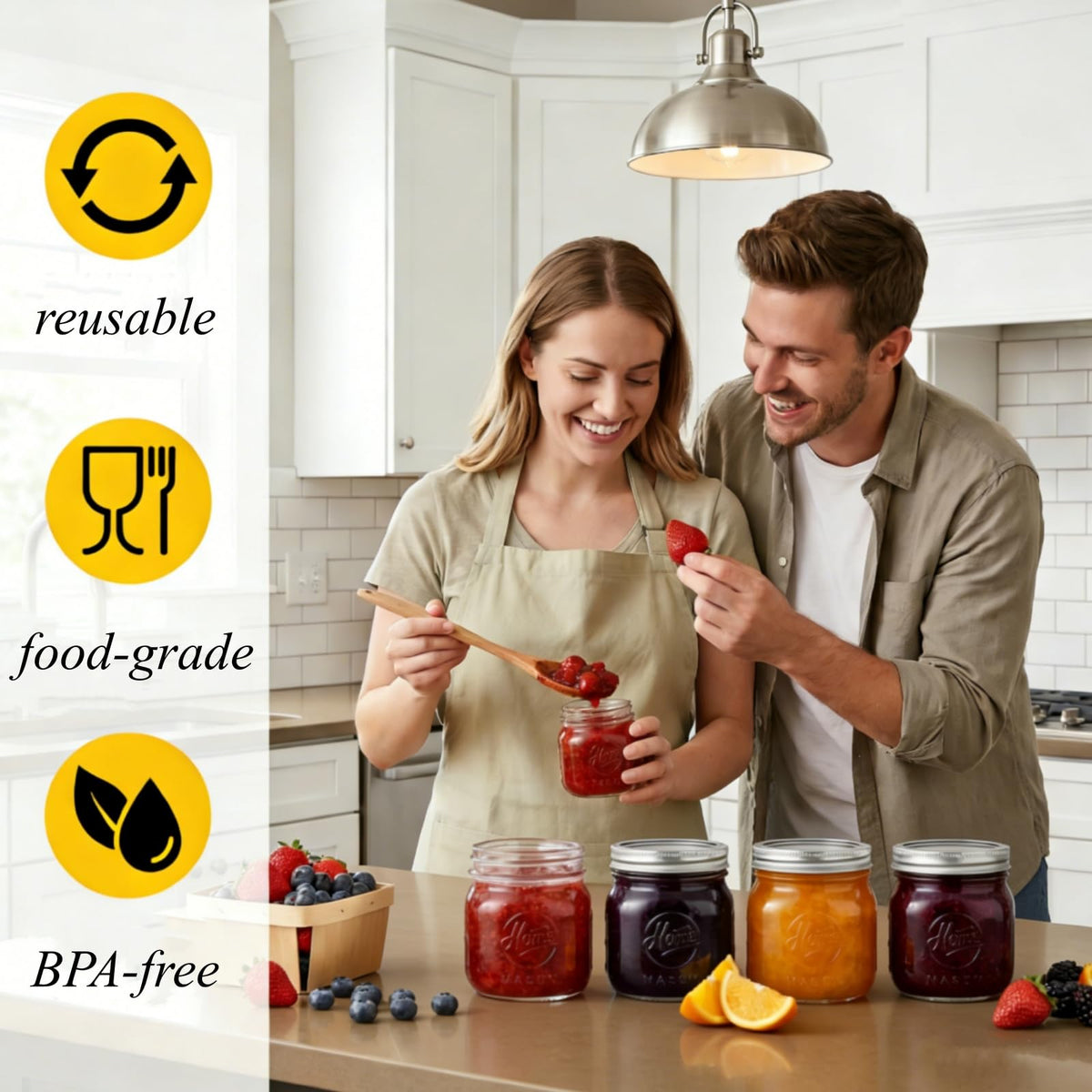 12 Pack 16Oz Wide Mouth Glass Mason Jars with Airtight Lids J725243