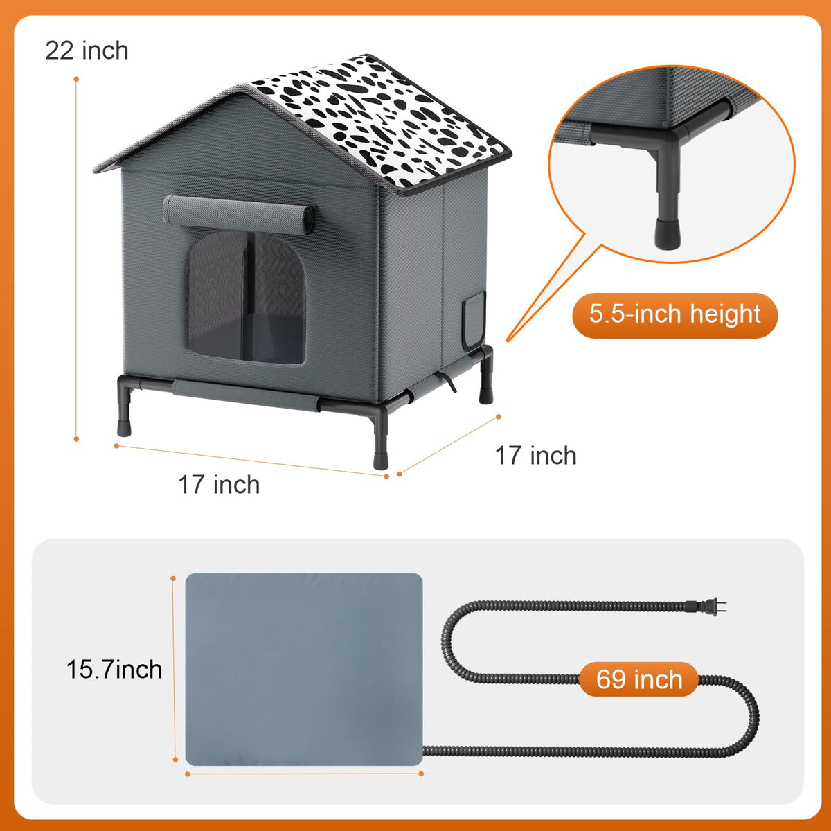 Heated Weatherproof Insulated Cat House with Heating Pad X9716