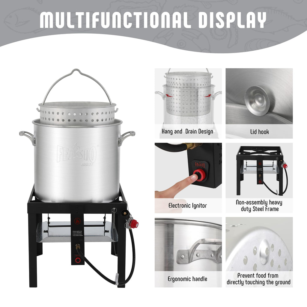 60QT Seafood Boil Pot with Basket and Burner H5533