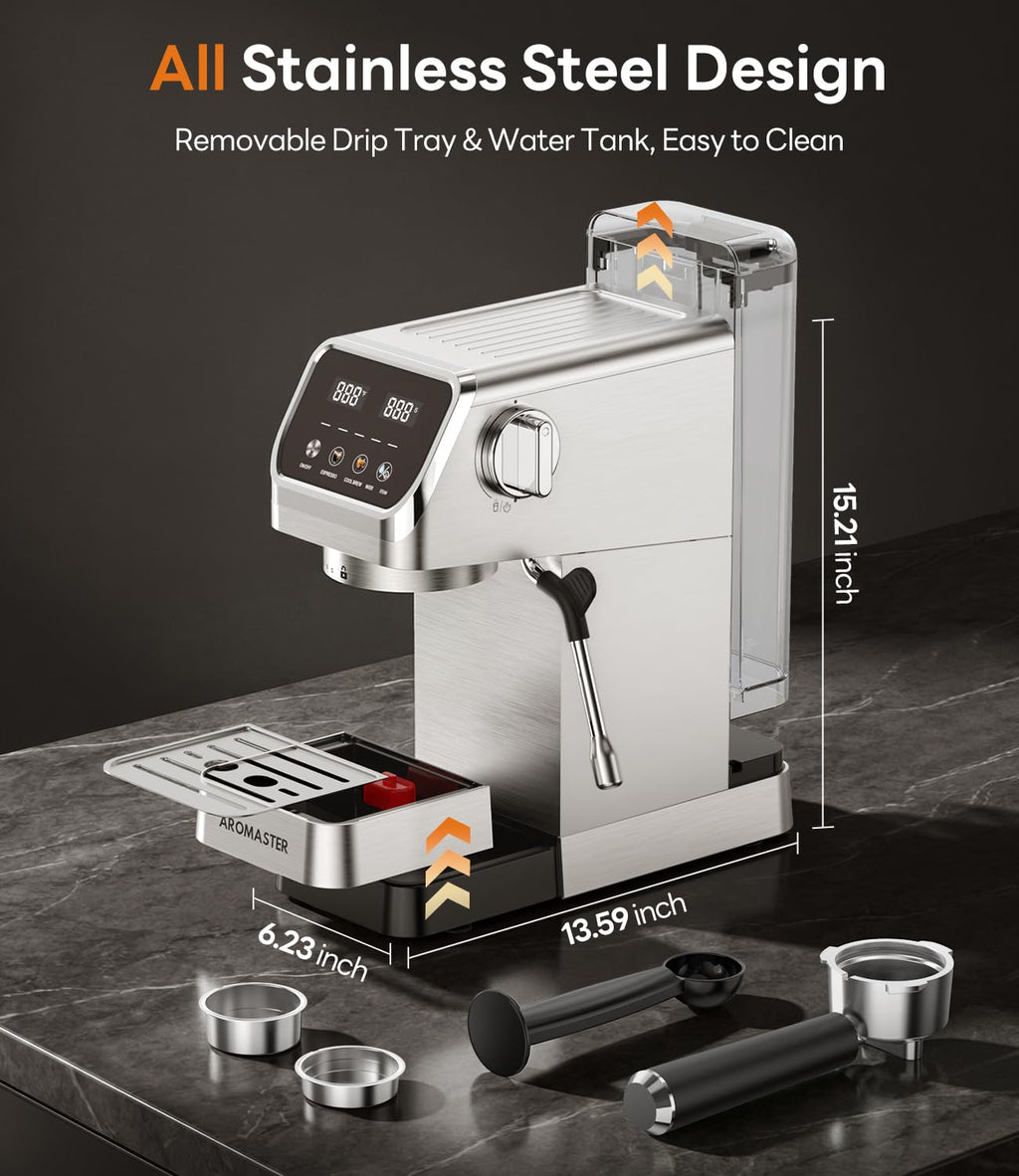 1400W Stainless Steel Espresso Machine with Milk Frother V166