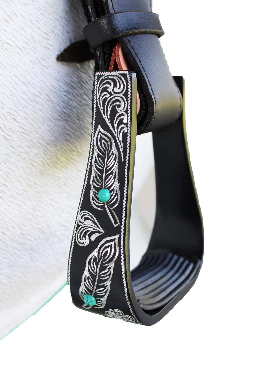 Black Aluminum Engraved Horse Saddle Stirrups G5650