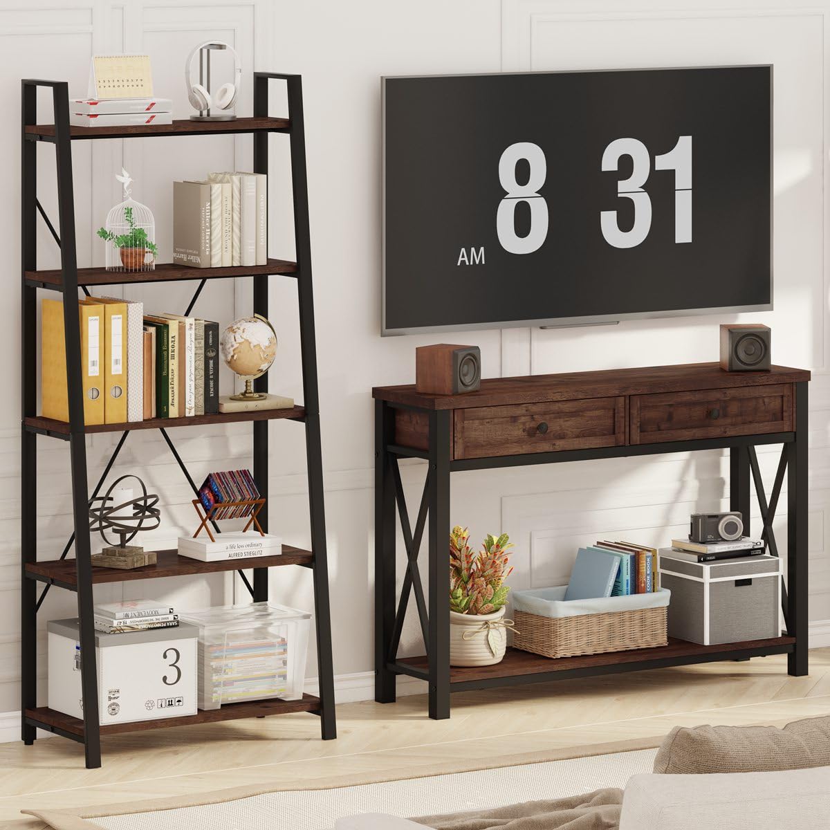 Rustic Oak 47 Inch Console Table with 2 Drawers R472