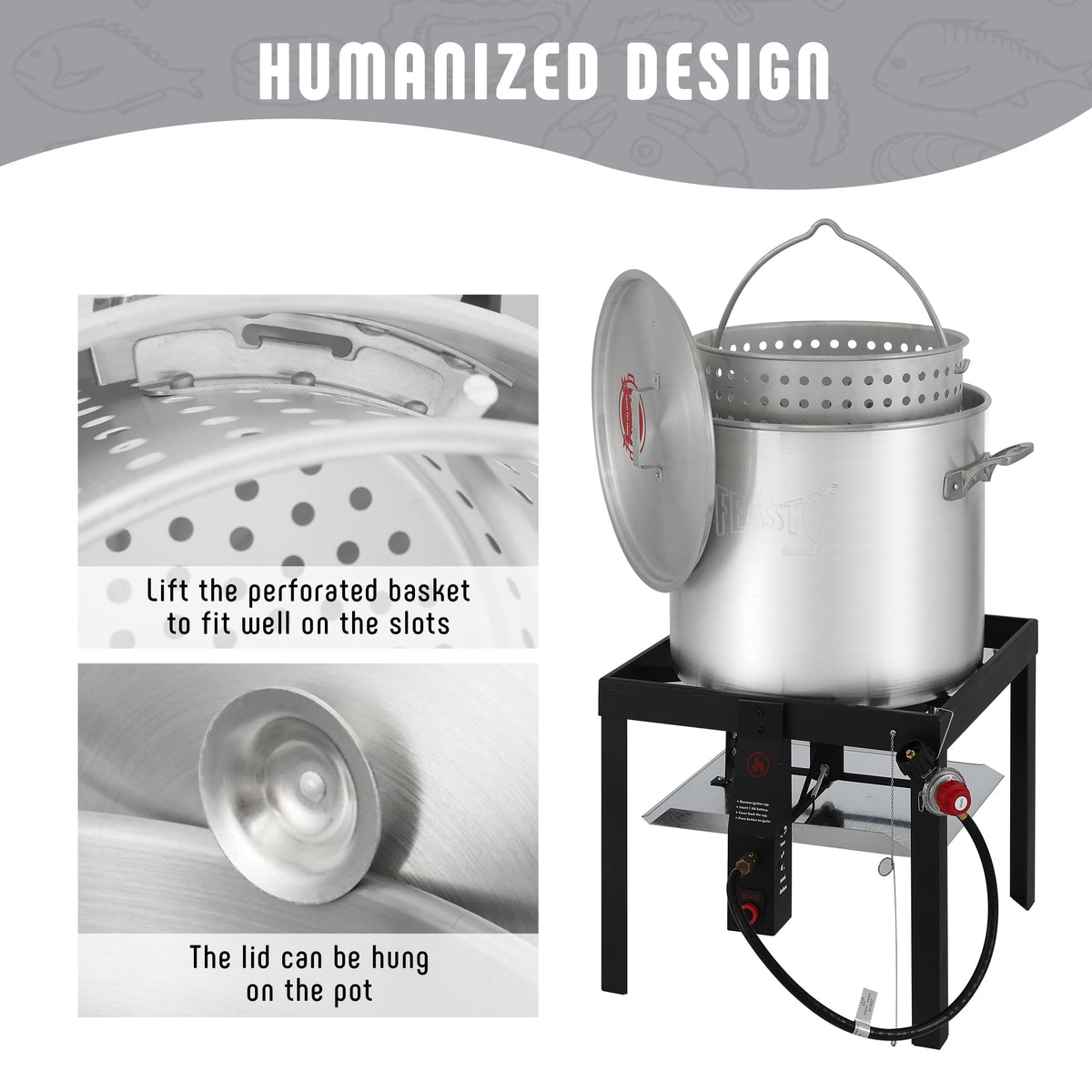 60QT Seafood Boil Pot with Basket and Burner H5533