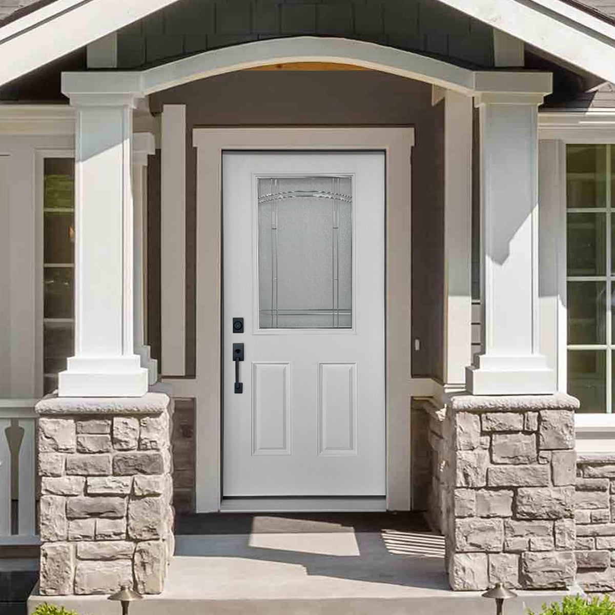 White Fiberglass Prehung 36" x 80" Entry Door D4615