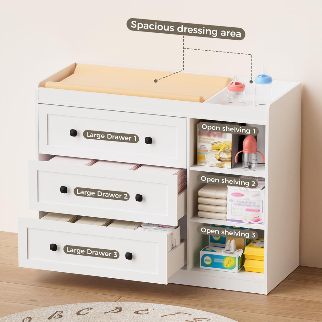 White Wood 3 Drawer Changing Table B887500