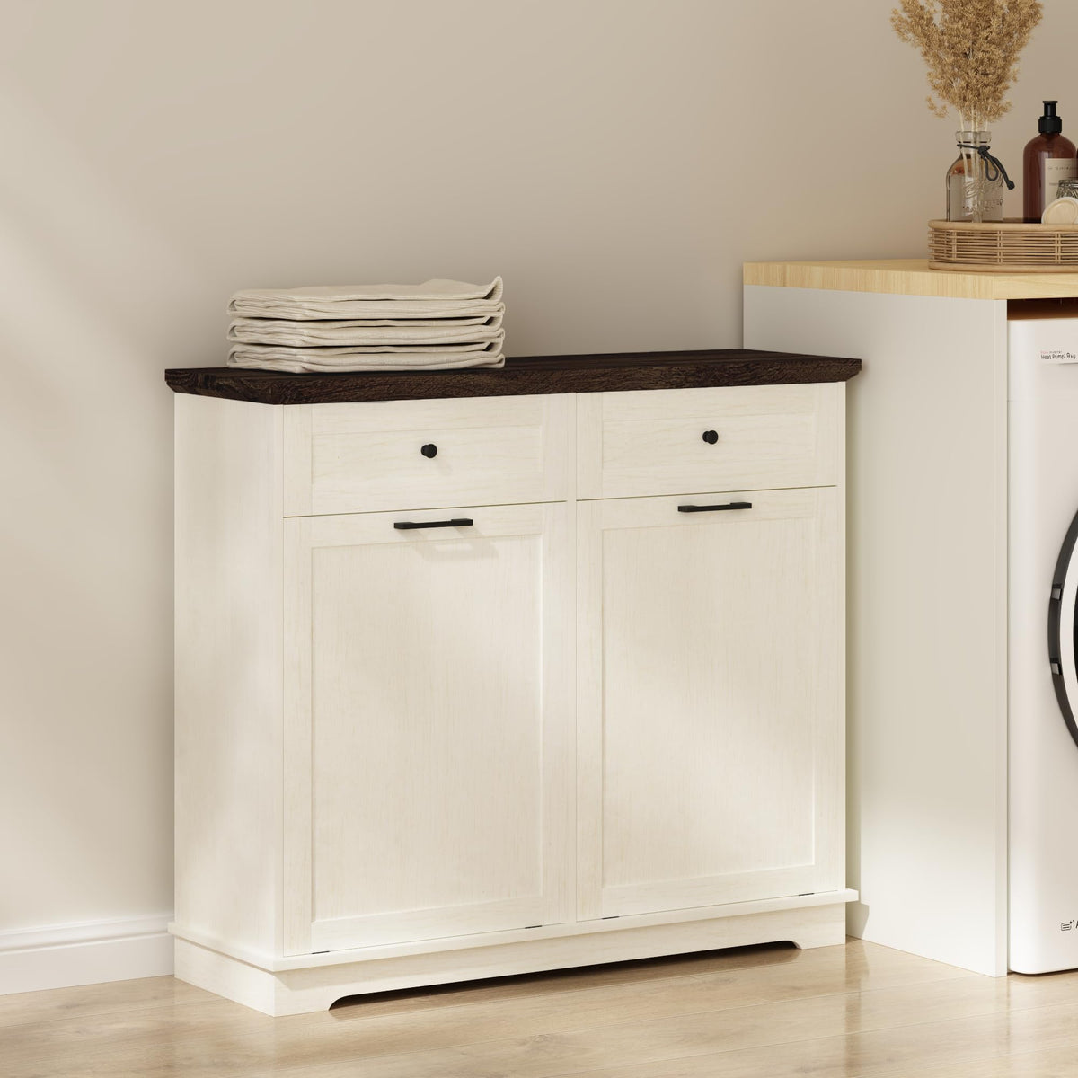 20 Gallon Double Tilt Out Trash Can Cabinet Antique White X429593