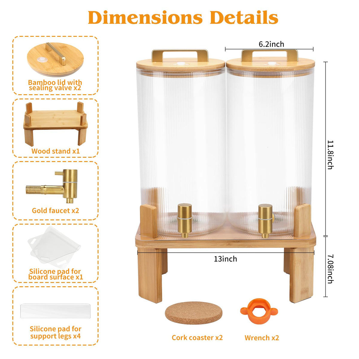 1.5 Gallon Drink Dispensers with Wood Stand C480965