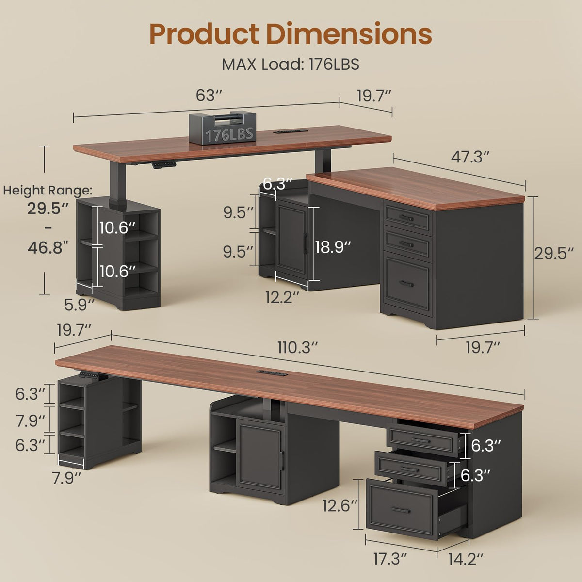 L Shaped Height Adjustable Standing Desk with Drawers and Shelves O844805