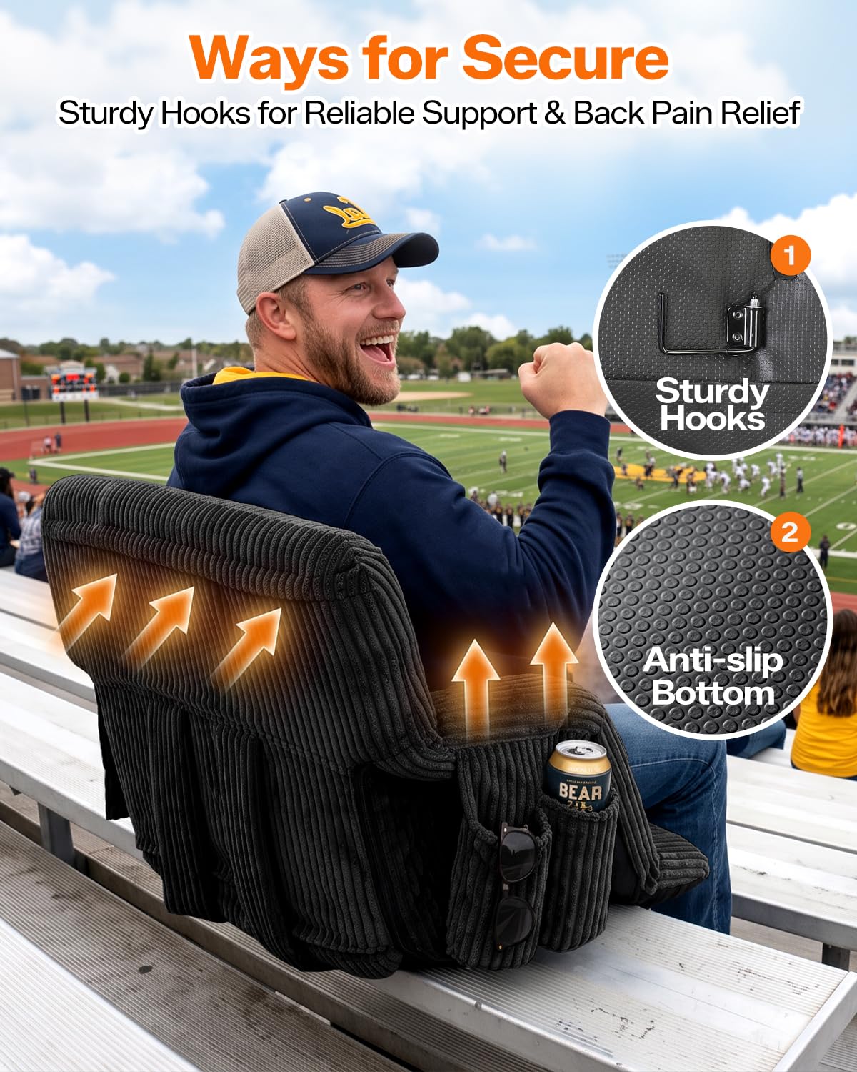 24'' Extra Wide Padded Corduroy Stadium Seats with Back Support, 2 Packs H26135