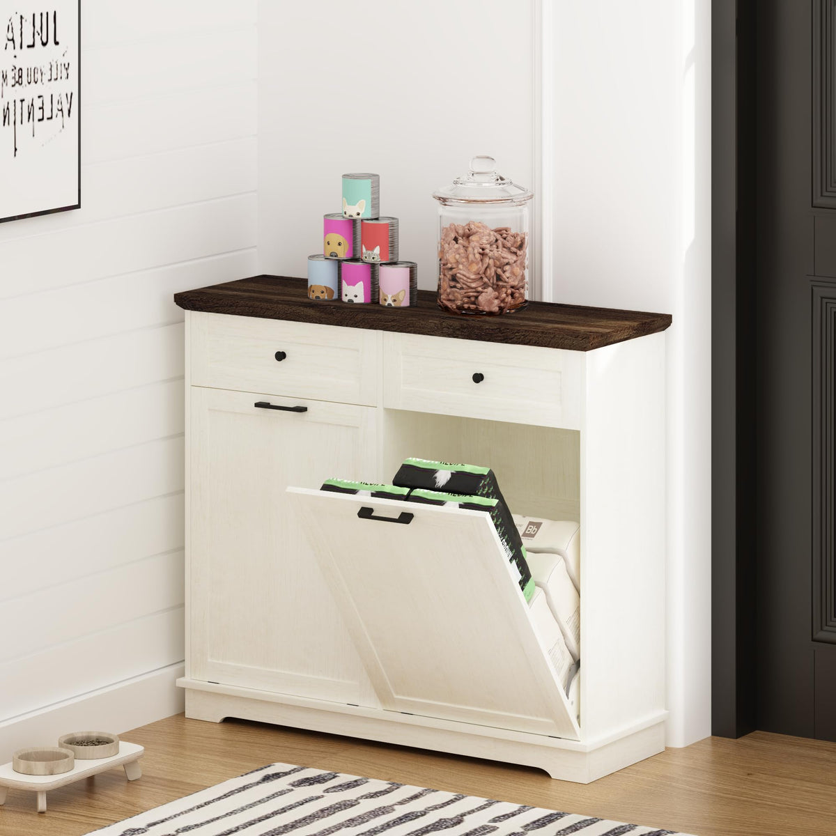 20 Gallon Double Tilt Out Trash Can Cabinet Antique White X429593