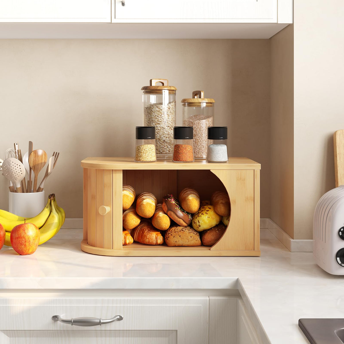Bamboo Bread Box with Roller Door D4009