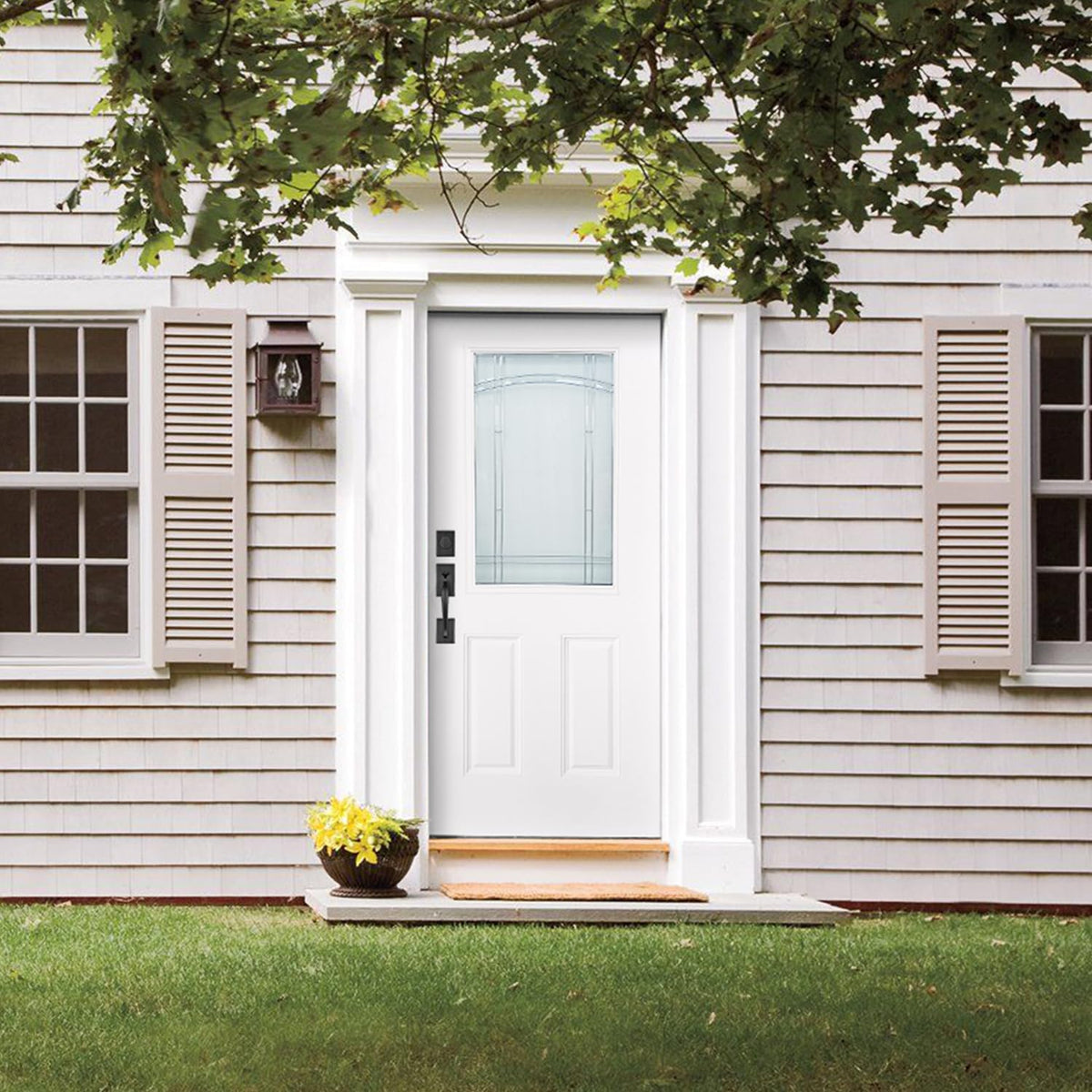 White Fiberglass Prehung 36" x 80" Entry Door D4615