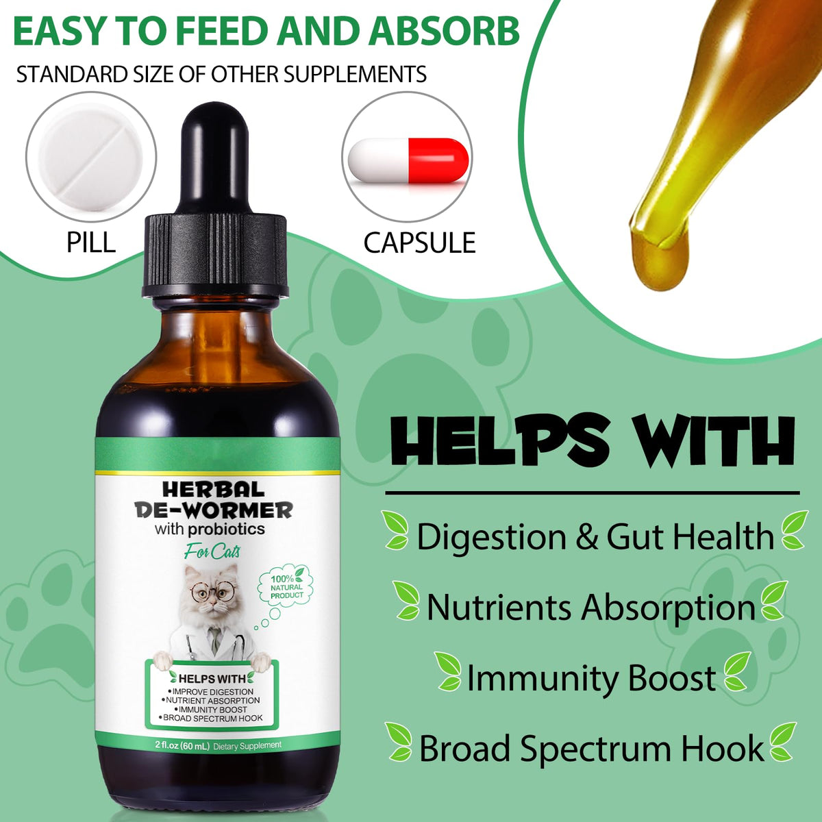 Natural Probiotic Digestive Support Supplement Drops for Cats D35219