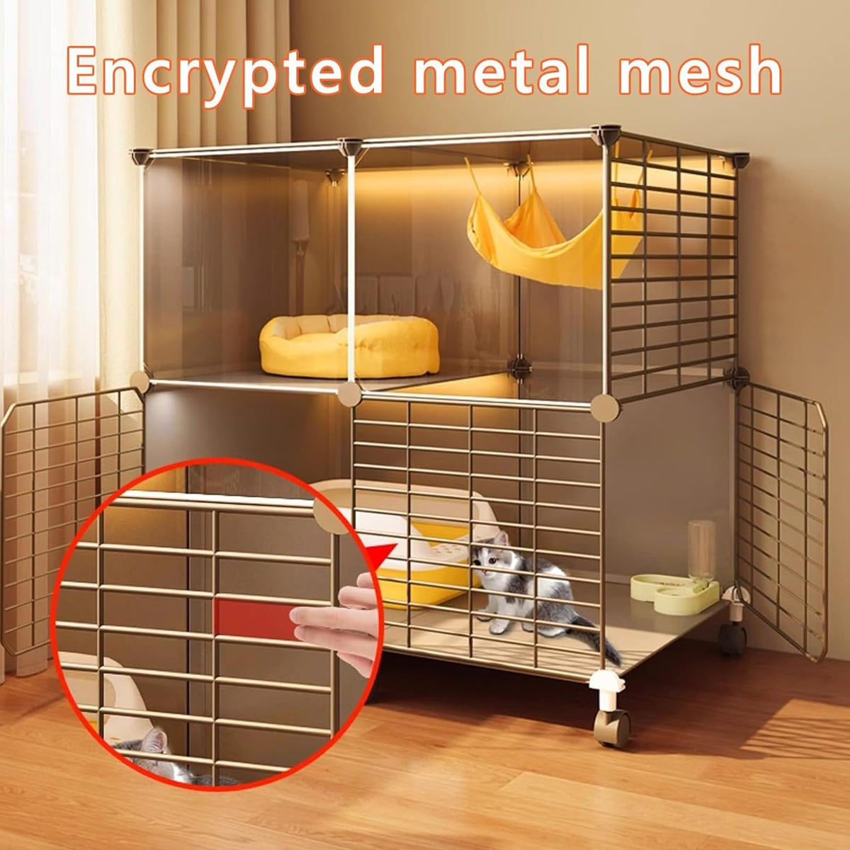 3 Tier Metal Cat Cage with Hammock and 4 Wheels O376