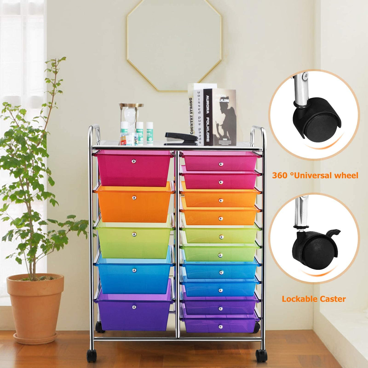 15 Drawer Rolling Storage Cart with Wheels N60370