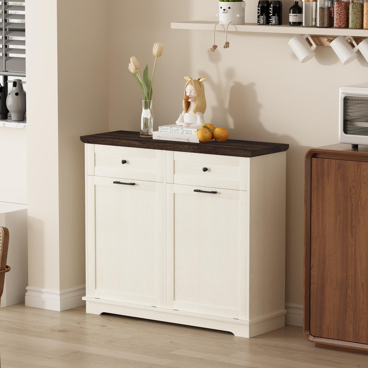 20 Gallon Double Tilt Out Trash Can Cabinet Antique White X429593
