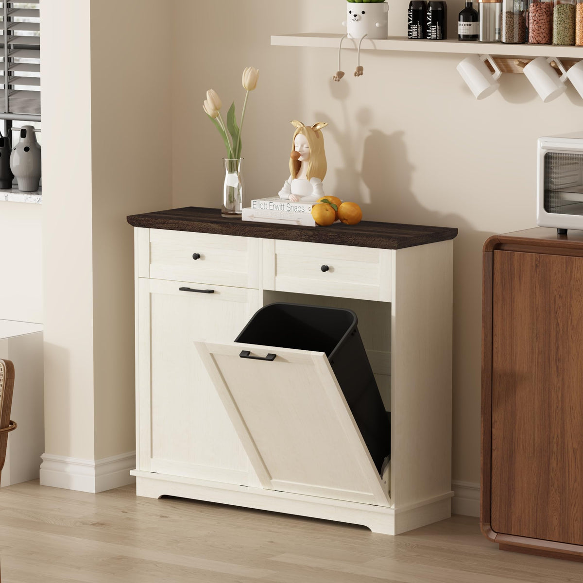 20 Gallon Double Tilt Out Trash Can Cabinet Antique White X429593