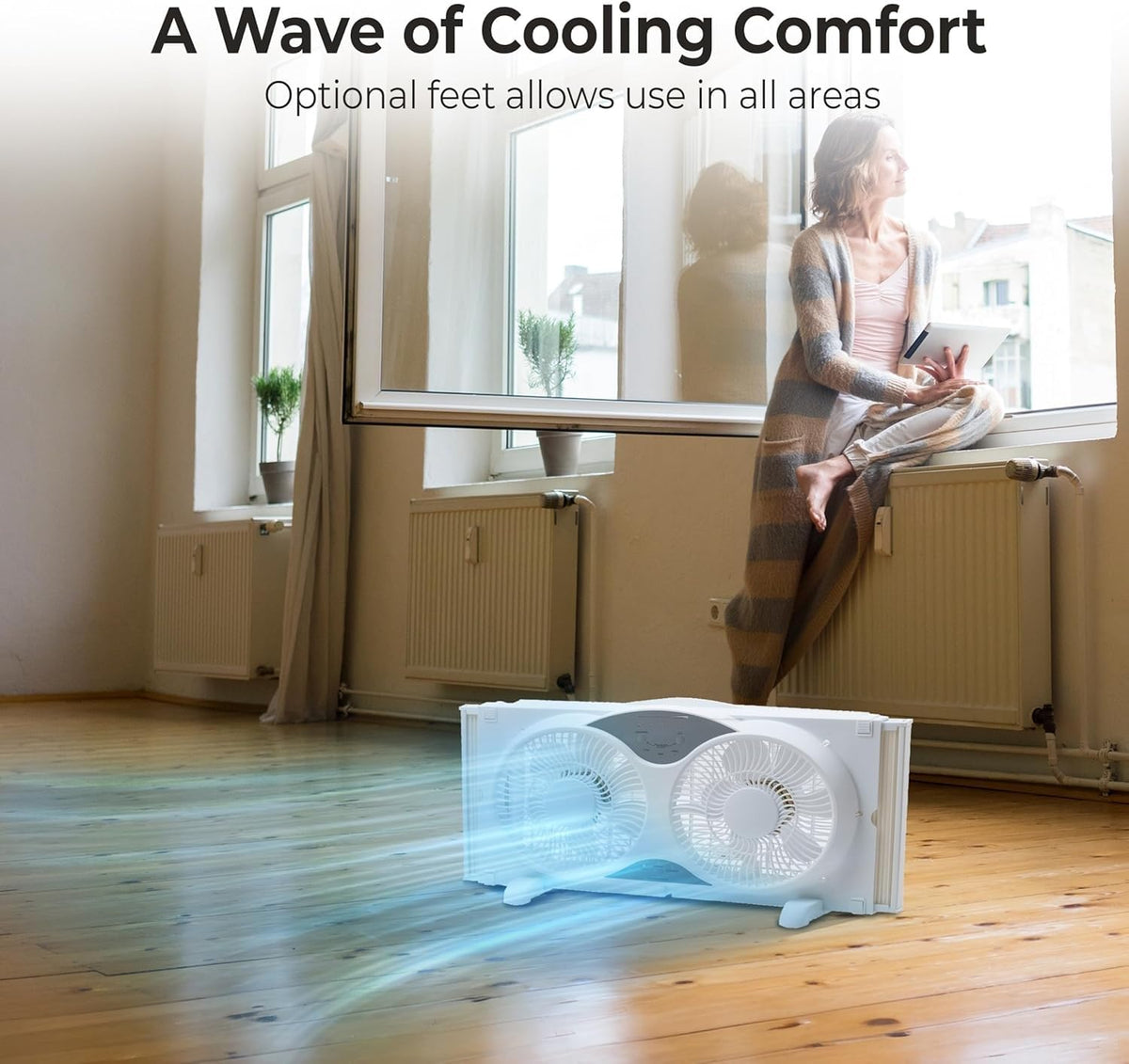 9” Window Fan with Remote Control, 3 Speed Dual Fans, White E857