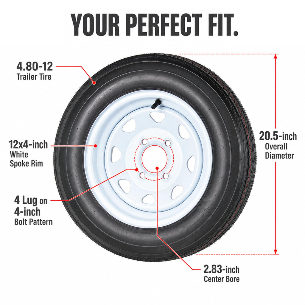 2-Pack Trailer Tire Rim Assembly 4.80-12 White 4 Lug O9726