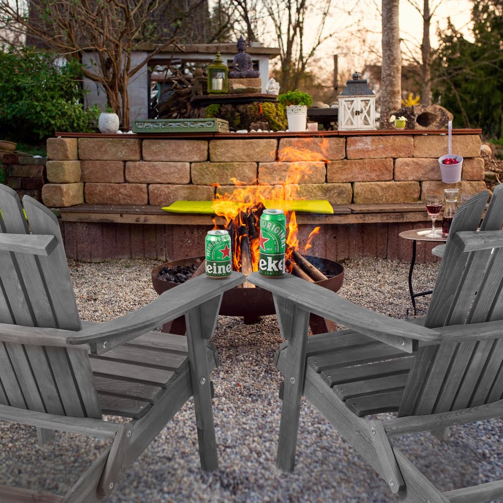 Wooden Folding Adirondack Chair Set of 2 Solid Cedar I81678