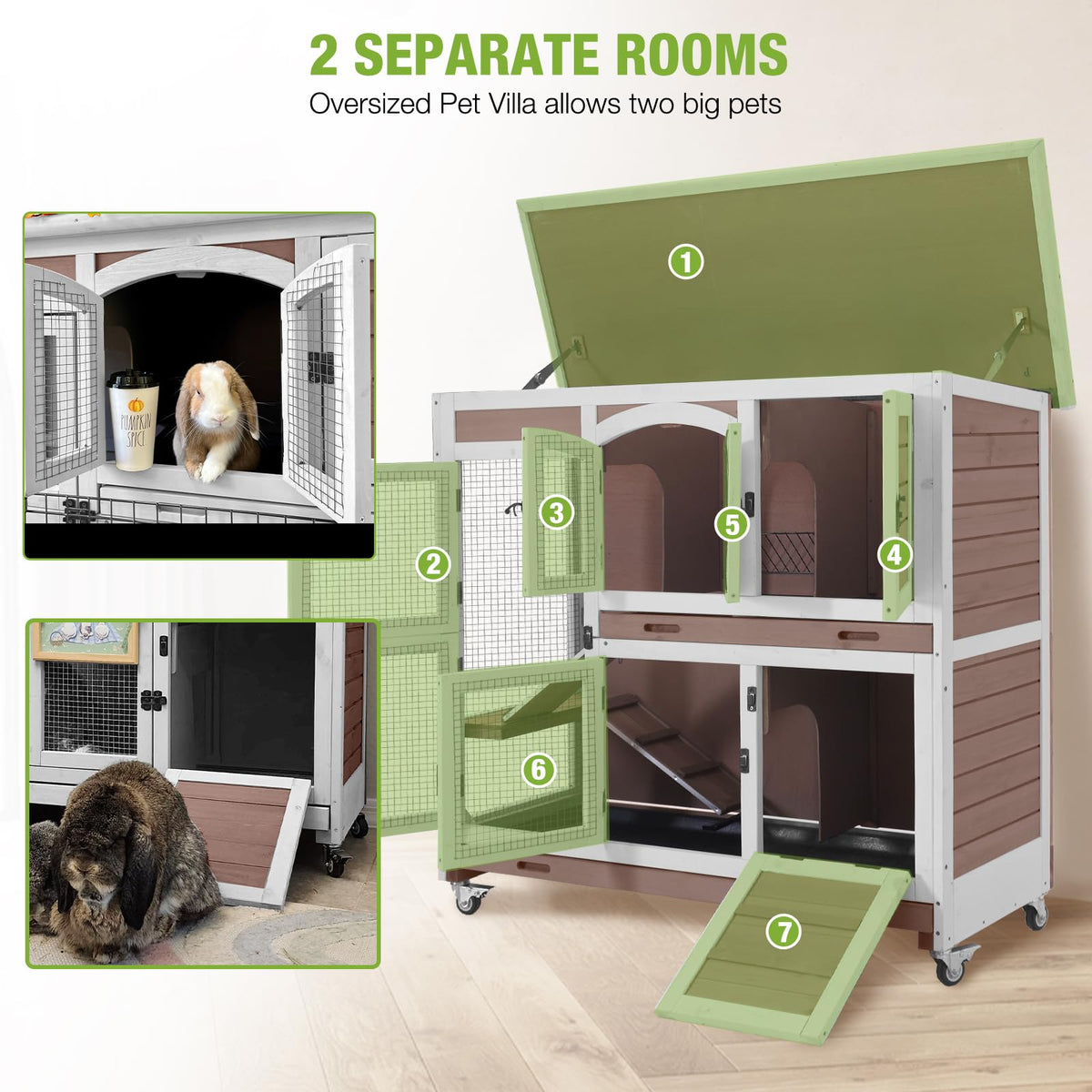 Two-Story Rabbit Hutch with Wheels D637