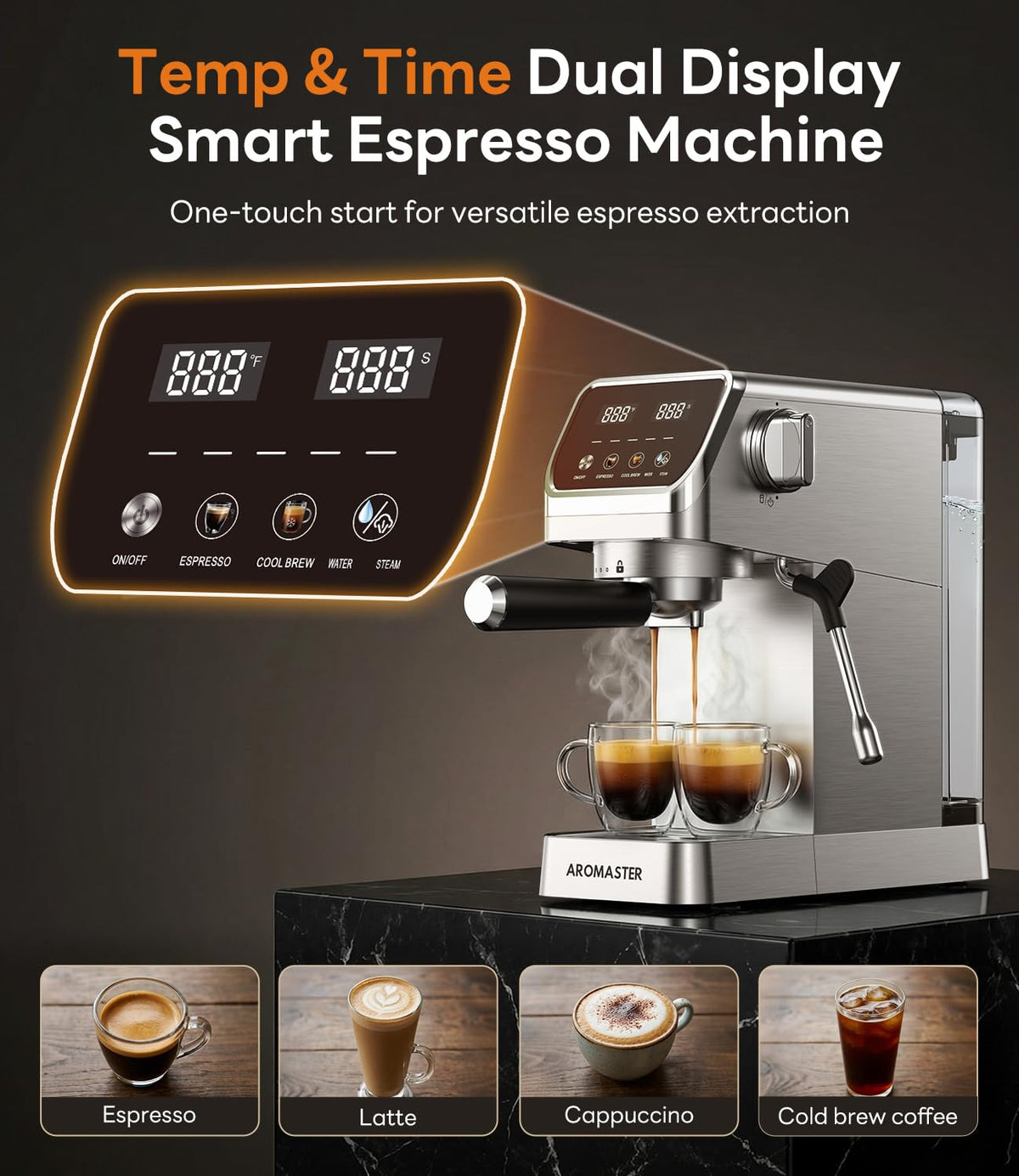 1400W Stainless Steel Espresso Machine with Milk Frother V166