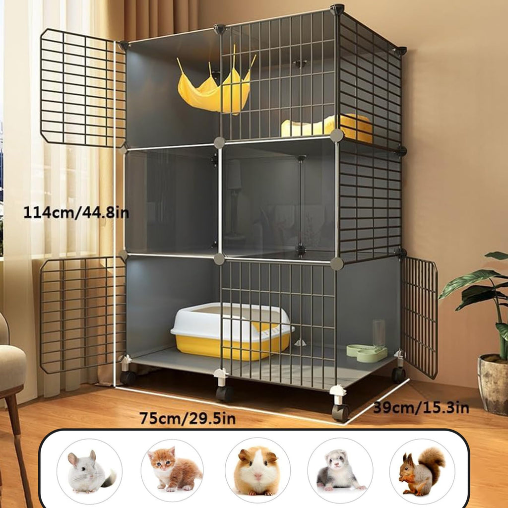 3 Tier Metal Cat Cage with Hammock and 4 Wheels O376