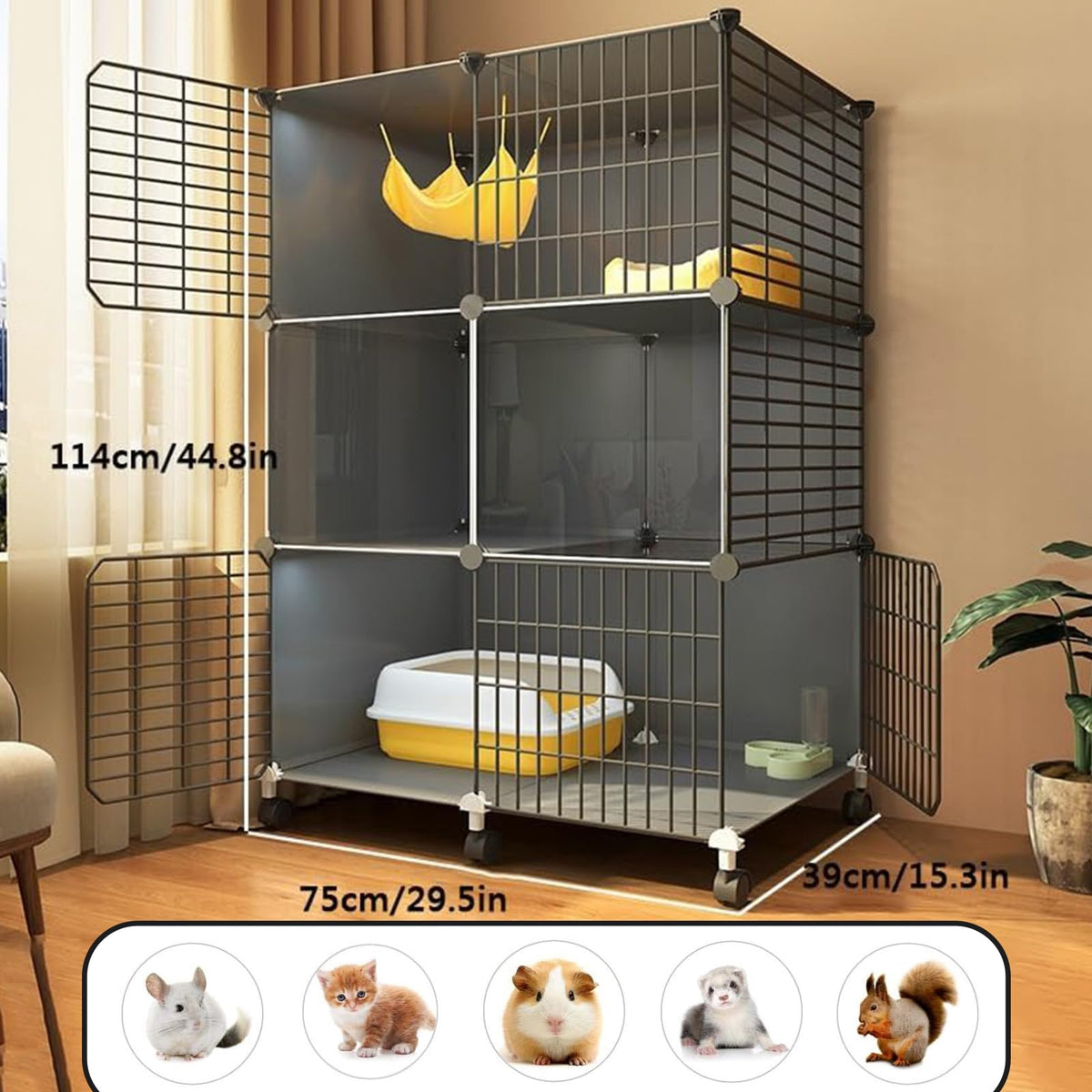 3 Tier Metal Cat Cage with Hammock and 4 Wheels O376