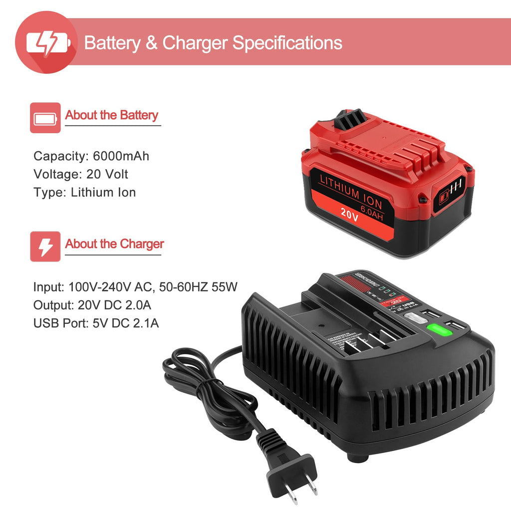 20V 6.0Ah Lithium ion Batteries and Charger Kit M305