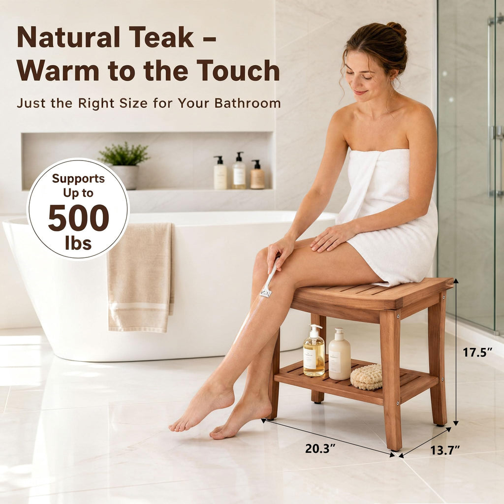 Teak Shower Bench Stool with Shelf T8317