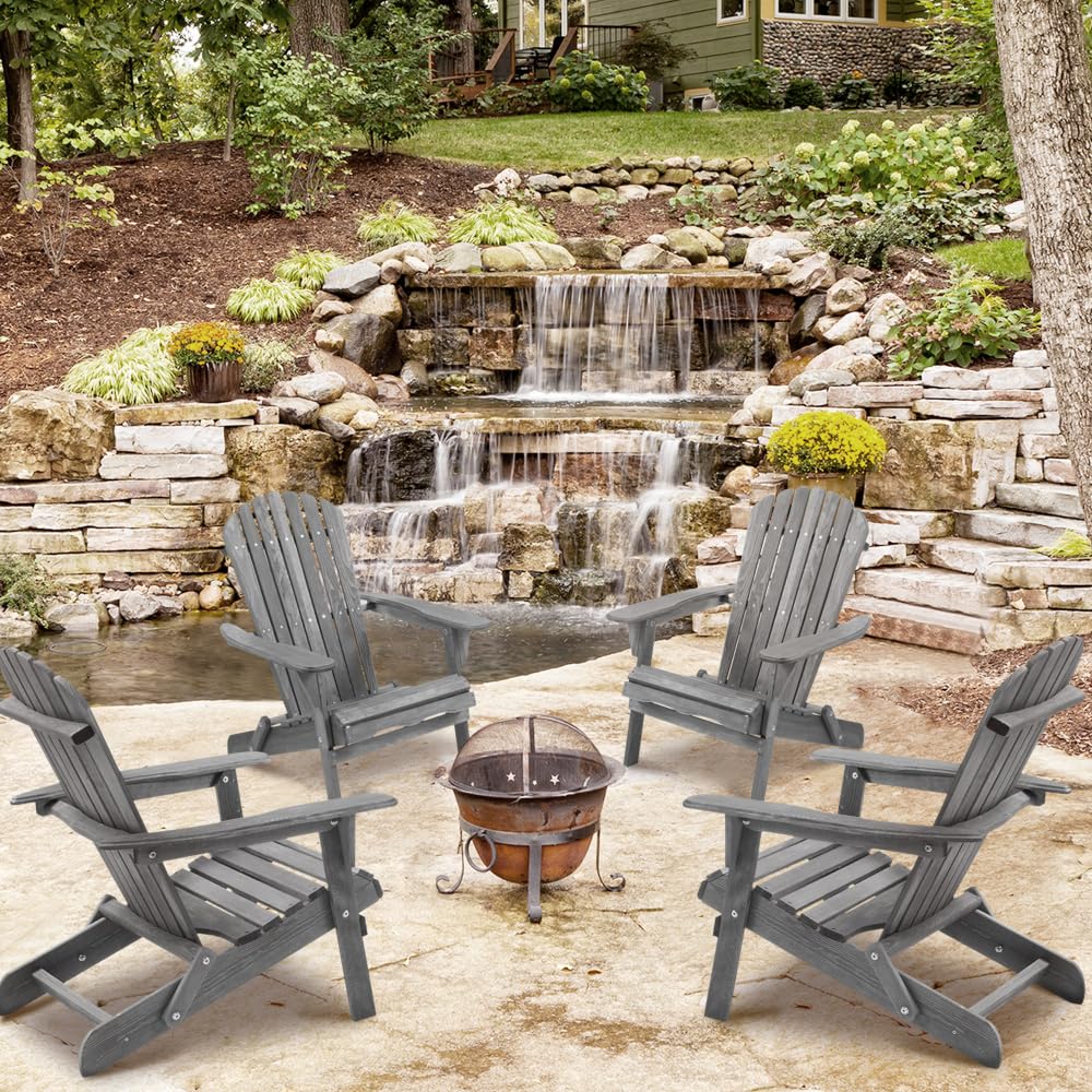 Wooden Folding Adirondack Chair Set of 2 Solid Cedar I81678