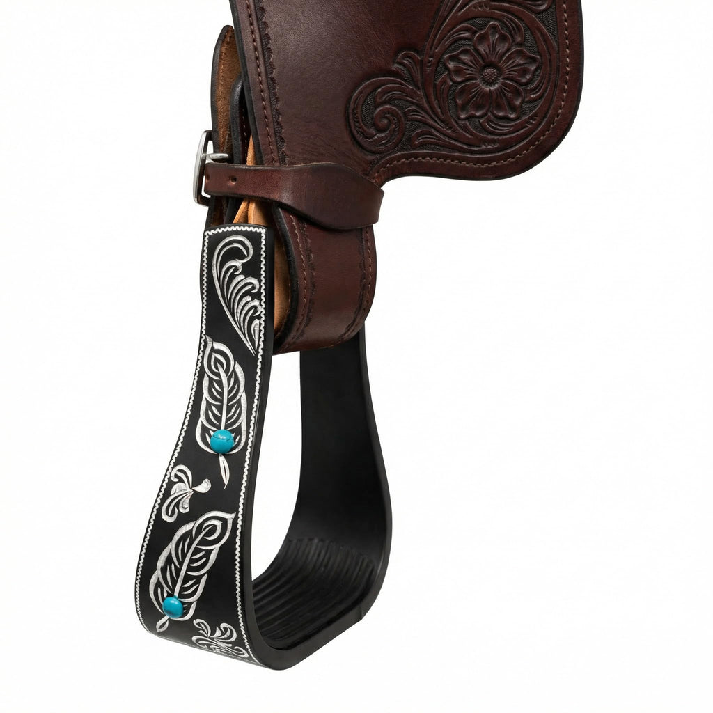 Black Aluminum Engraved Horse Saddle Stirrups G5650