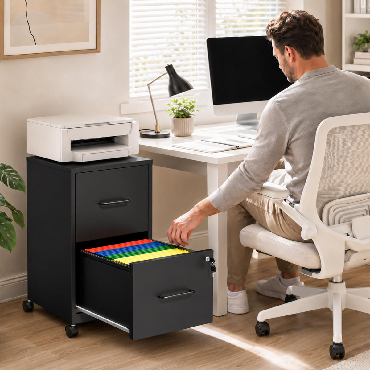 Black 2 Drawer Metal File Cabinet with Wheels and Lock F75863