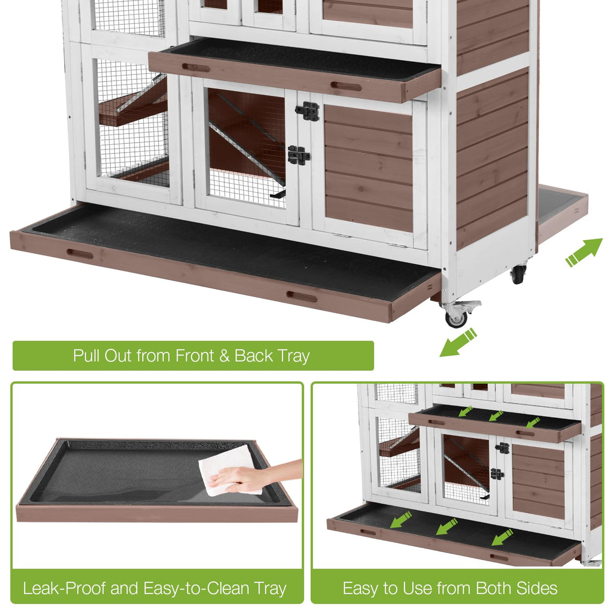 Two-Story Rabbit Hutch with Wheels D637
