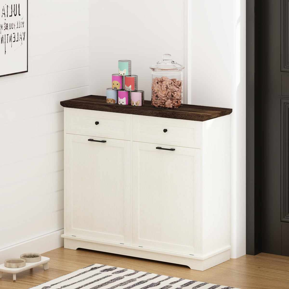 20 Gallon Double Tilt Out Trash Can Cabinet Antique White X429593