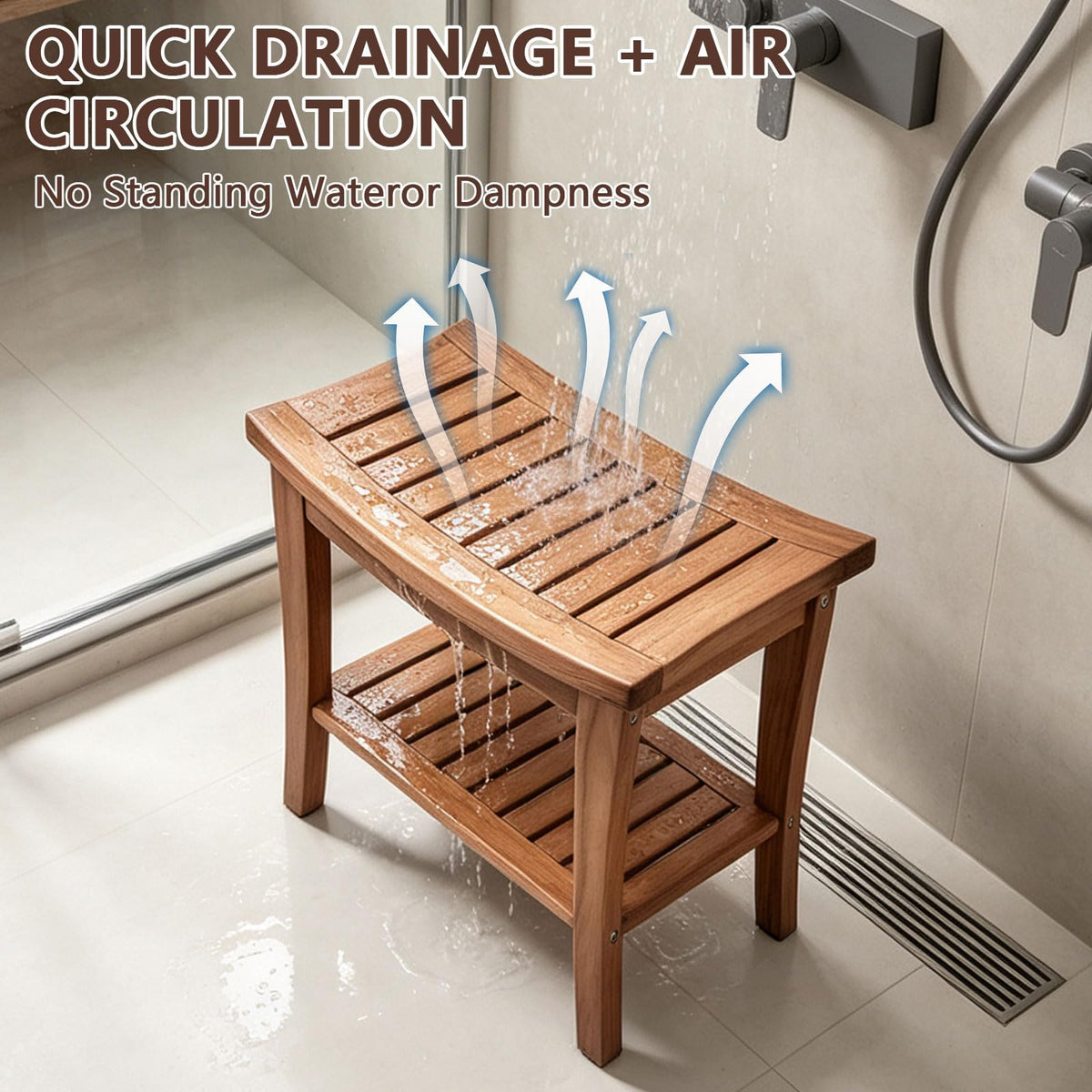 Teak Shower Bench Stool with Shelf T8317
