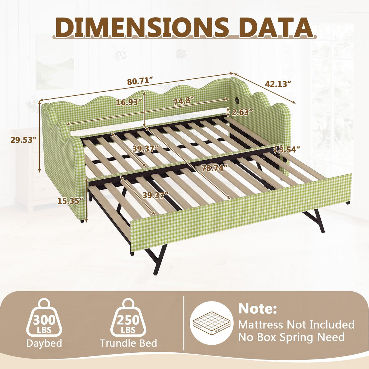 Twin Size Upholstered Daybed with Pop Up Trundle B1609