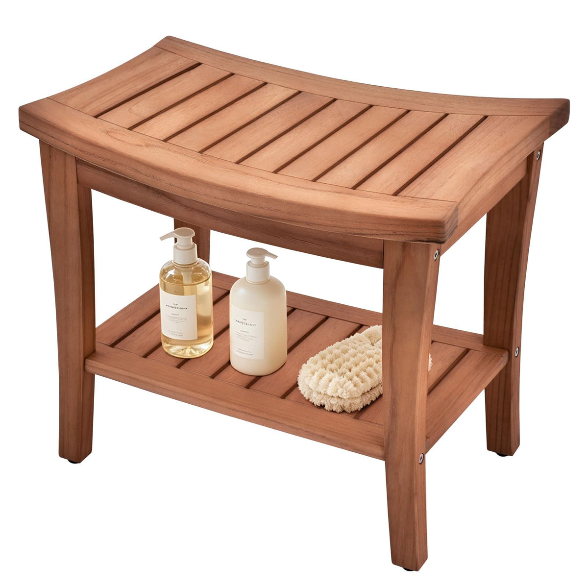 Teak Shower Bench Stool with Shelf T8317