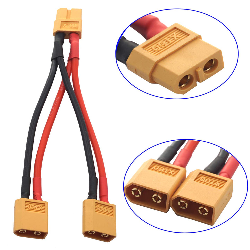 14AWG XT60 Parallel Battery Connector 2-Male to 1-Female Cable Y Splitter F6999